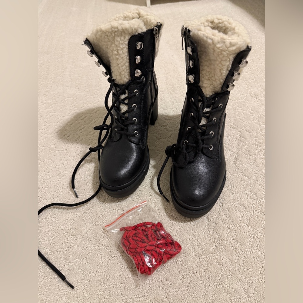 Nine West Black Moto Boots with Cream Lining